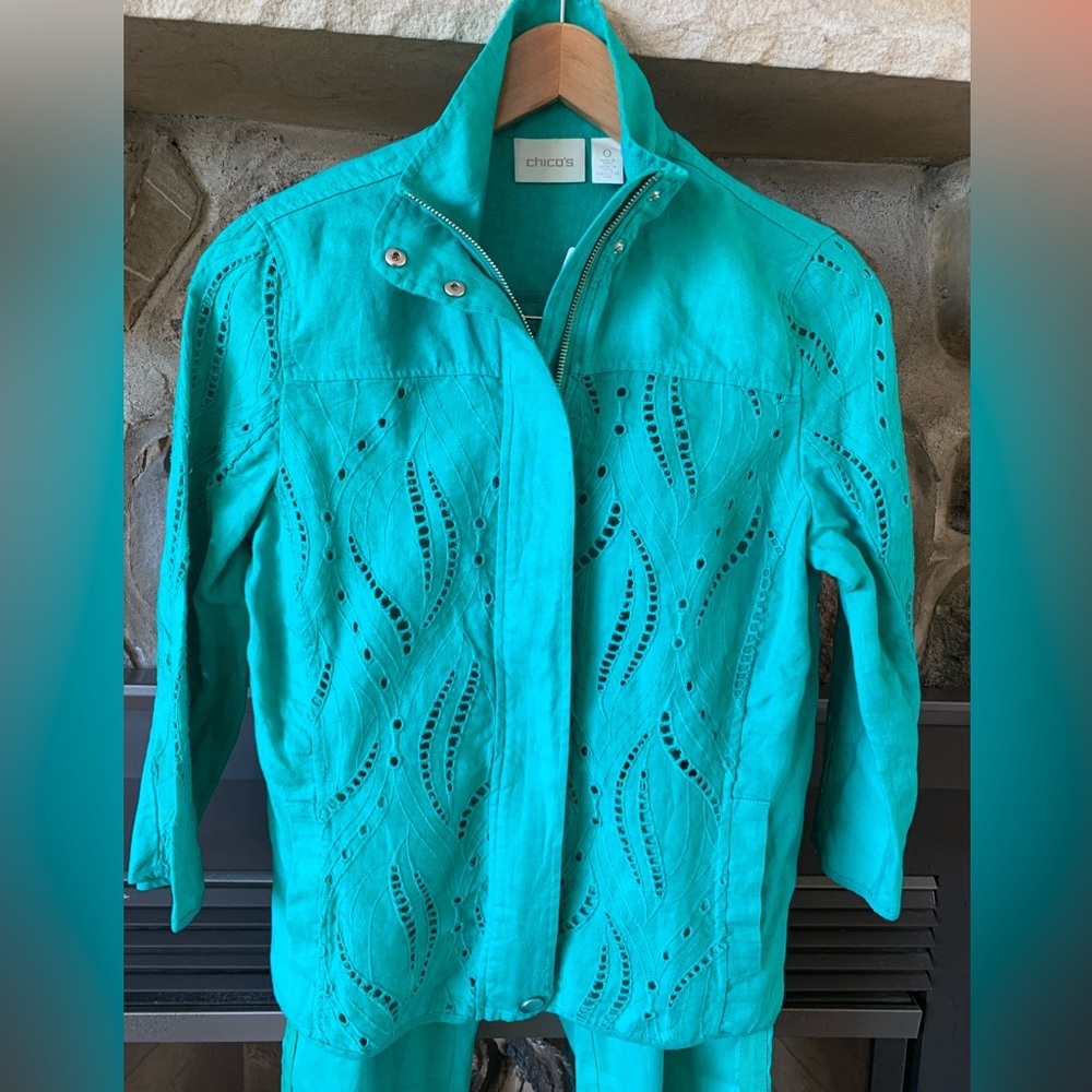Chicos Eyelet Linen Jacket - Picture 6 of 15